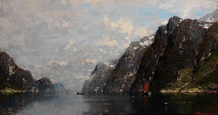 Georg Anton Rasmussen Norsk fjordlandskap Germany oil painting art